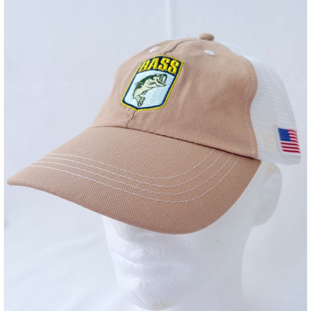Bass Angler Fish Embroidered Patch & Flag Mesh Back Strapback Baseball Cap Hat‎